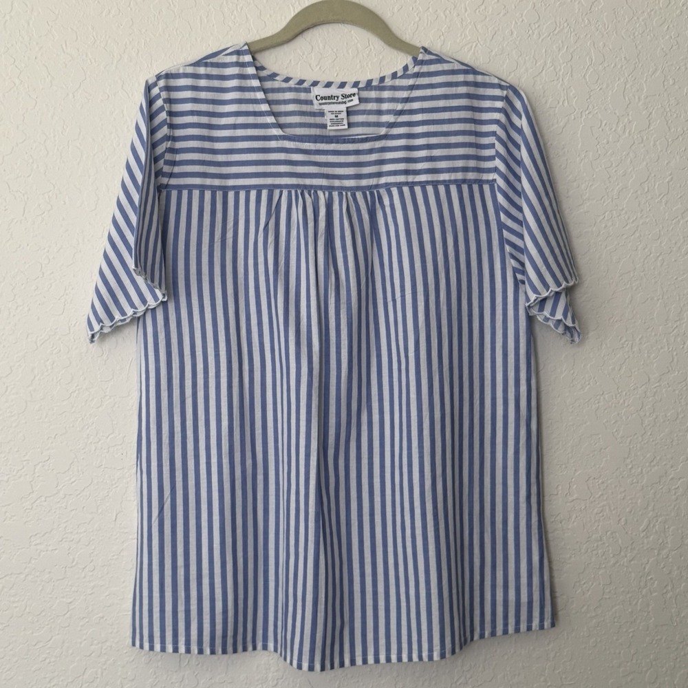 Country Store Cotton Shirt Medium Striped Blue Oversized Cottagecore Casual